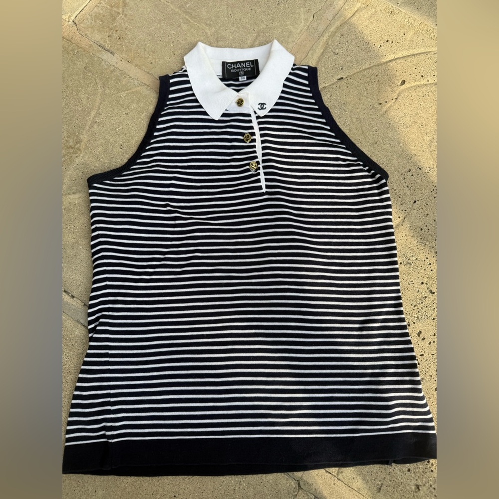SOLD !!1995 Chanel Navy and White Striped Tank Top